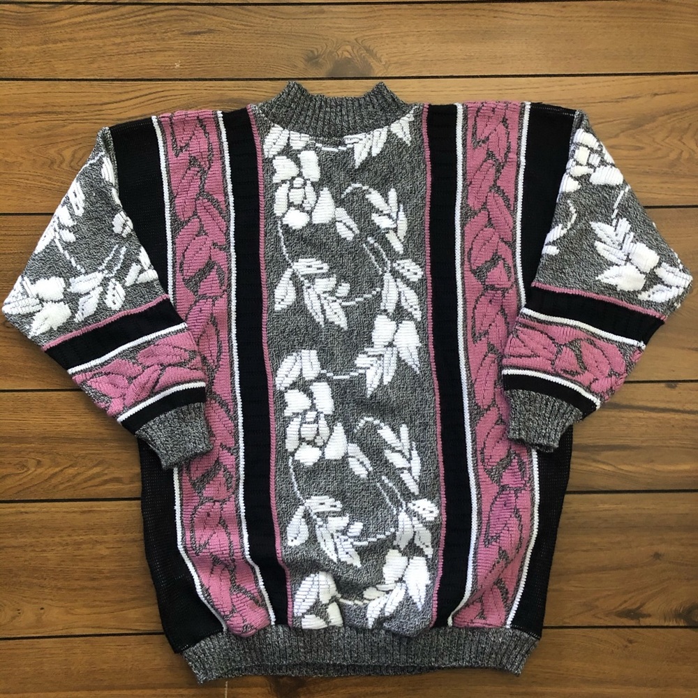 Vintage Floral Knit Sweater Flower - Picture 2 of 4